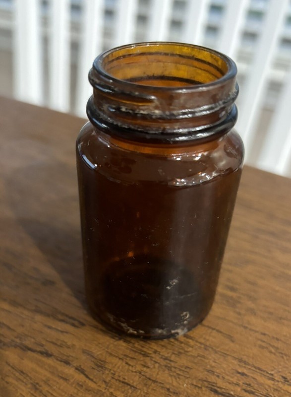Vintage Amber Glass Bottle Apothecary Drug Medicine Brown Pharmacy Tall 3.25”