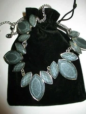 Charming Charlie Gray Iridescent Labradorite Bezel Crystal Necklace & Earrings