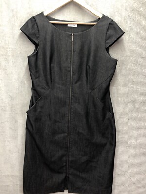 Calvin Klein Denim Dress Size Unknown Black Front Zipper Cap Sleeves