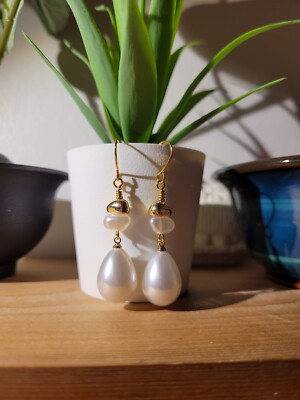 Timeless Grace: Faux Pearls and Gold Beads Earrings. Hypoallergenic gold hooks