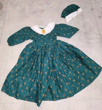 Vntg 1970s GIRLS DRESS Bonnet Floral Print Prairie sz4/5 approx See Photos