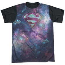 Superman Spaced Out Logo Adult Halloween Costume T Shirt Black Back , S-3XL