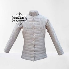 Medieval White Cotton Gambeson Full Sleeves Costume Gambeson,