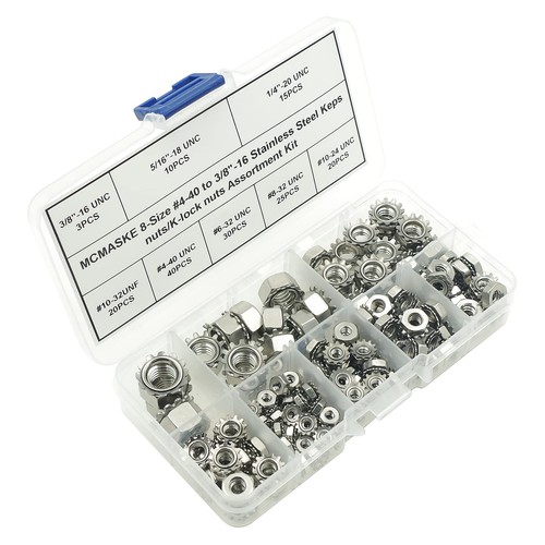 Stainless Steel Keps Nuts with Tooth Washer Kit #4-40 to 3/8"-16 - Picture 3 of 7