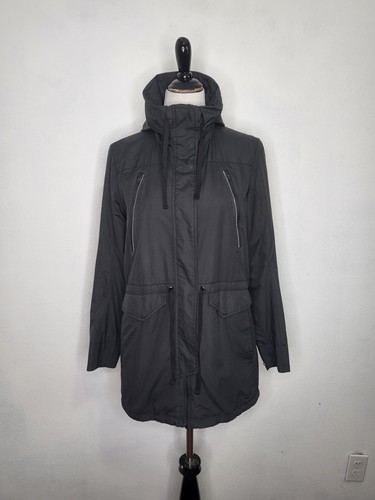 OAKLEY Rain Coat Women's Medium Black Mid Length Water Resistant Hidden Hoodie