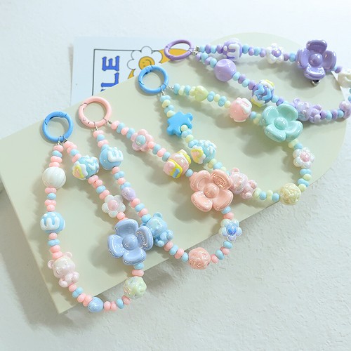 Small Fresh 3D Flower Beaded Mobile Phone Chain Pendant Hand Drawn Bead Chain - 第 1/14 張圖片