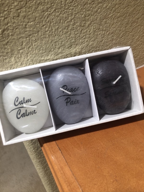 Serenity Faux Rock Candles Set of 3- Calm/Peace/Serenity NIP