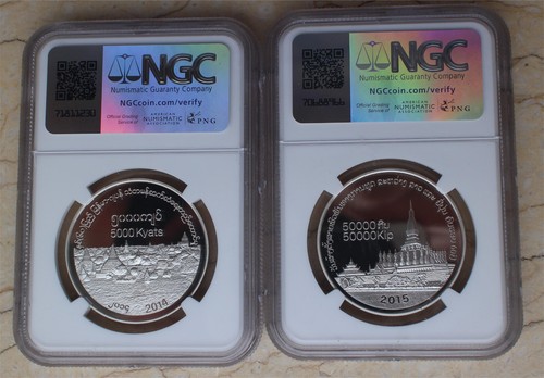 A Pair NGC PF70 Japan Silver Coins - Japan, Laos, Myanmar Diplomatic Relations - Picture 2 of 9
