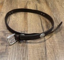 Vintage Fossil Leather Belt Metal Bison Accents Brown Weave 35.5”-39.5”