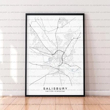 Salisbury Map Poster Print Unframed Salisbury United Kingdom Street Wall Art