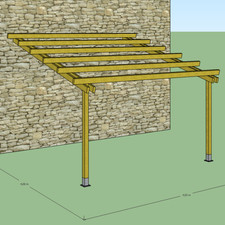 Pergola addossata 4x4 in legno impregnato in autoclave e ferramenta zincata