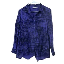 Habitat Small Women's Collared Tunic Blouse Purple Square Buttons