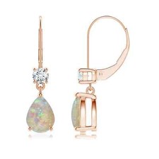 ANGARA 1.86 Ct Pear Opal Leverback Drop Earrings with Diamond in 14K Solid Gold