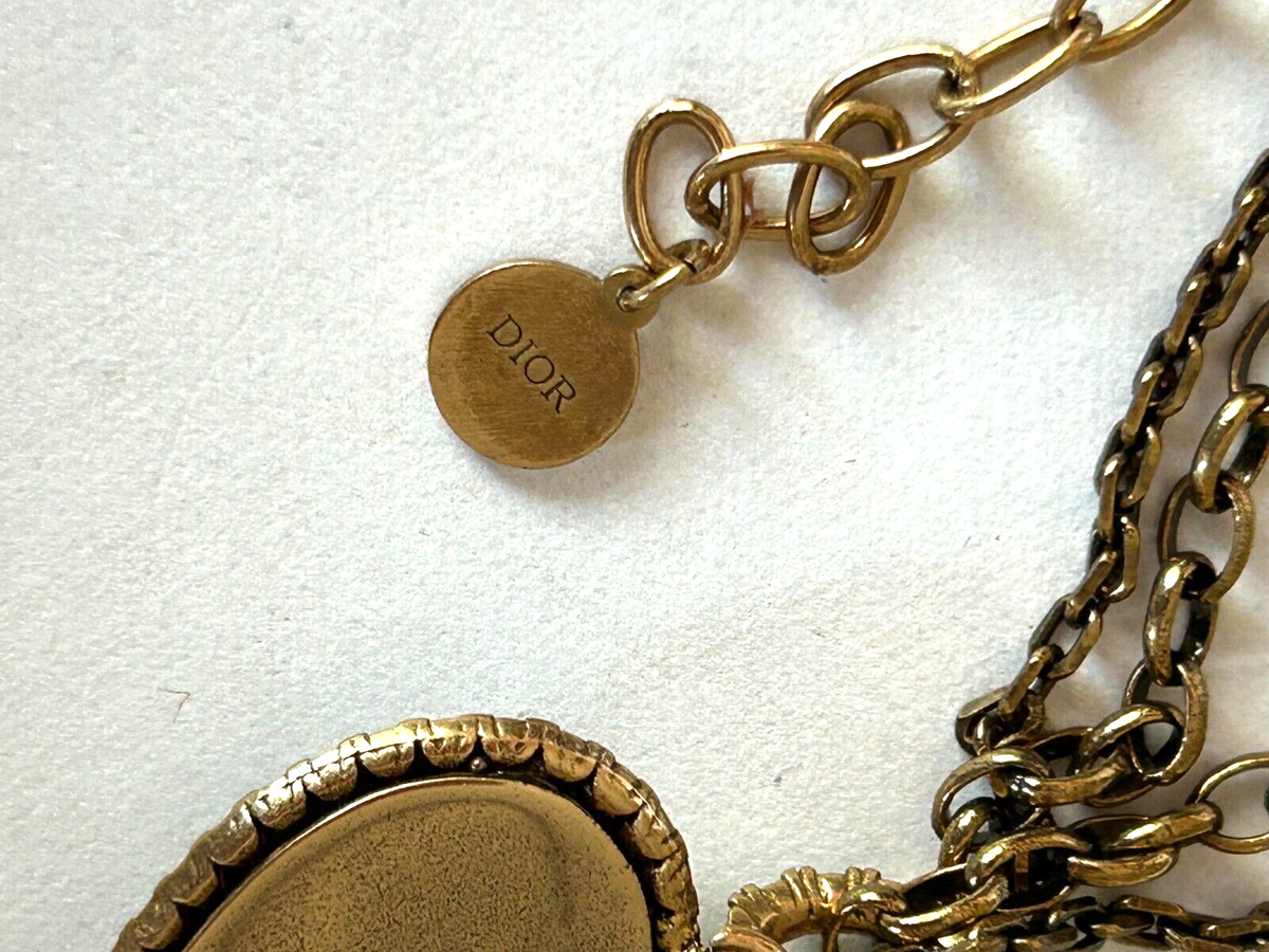 【Dior】Heart charm multi-chain necklace CHRISTIAN DIOR Necklace Multi Chain Antiqued Gold Tone Heart