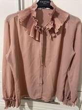 Riva Vintage Pink Blouse Size 10 Ruffle Neck And Sleeve Detail Made In England