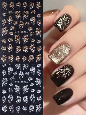 2pcs Gold Silver Fireworks Pattern Nail Art Stickers Self Adhesive Shiny