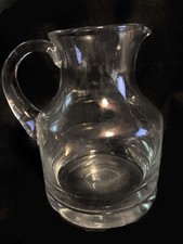 Clear Glass Pitcher Handmade Applied Handle 5.75" tall 4.25" Diameter PET RESCUE