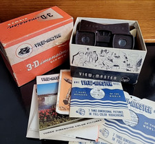 Vtg Viewmaster Model E Viewer Box Brown 3 Motocross Reels Sawyers 3 Dimension