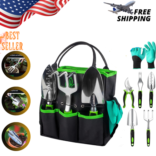 Heavy Duty Garden Tools 9Pieces Set - Rust Proof, Ergonomic Gardening Hand Tools