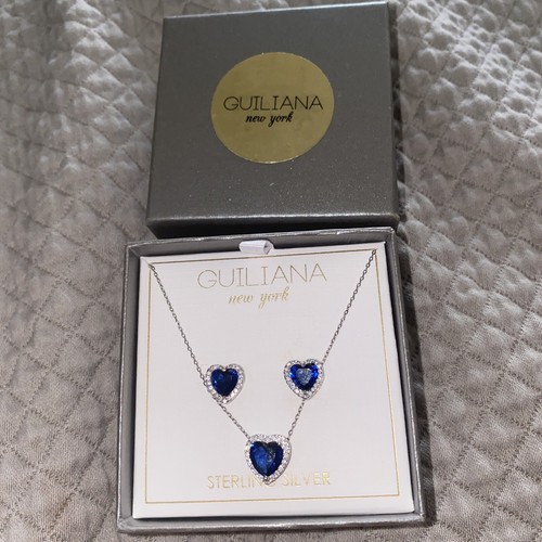 Guliana New York Sterling Silver Sapphire & Crystal Necklace & Earrings Set - Picture 2 of 10