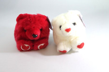 2 Puffkins Valentine's Day Plush HUGS  KISSES 5" Red White Bears Hearts NWT