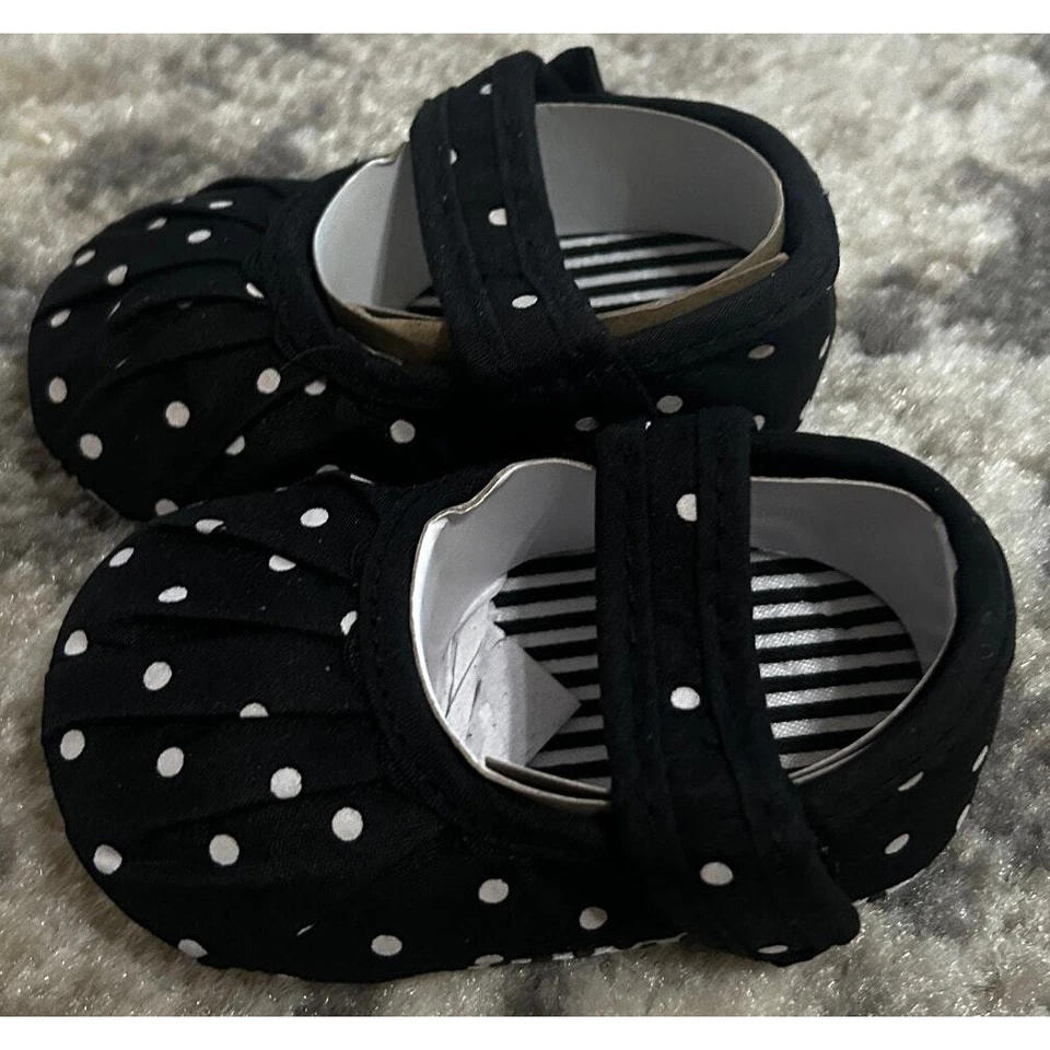 Bebé Niña Lona Negro Lunares Mary Jane Suela Suave Infantil Talla 4 (NUEVO) Foto 3 de 4