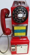 AE Three Slot Red Pay Telephone 1950's Operational Red Coil Line