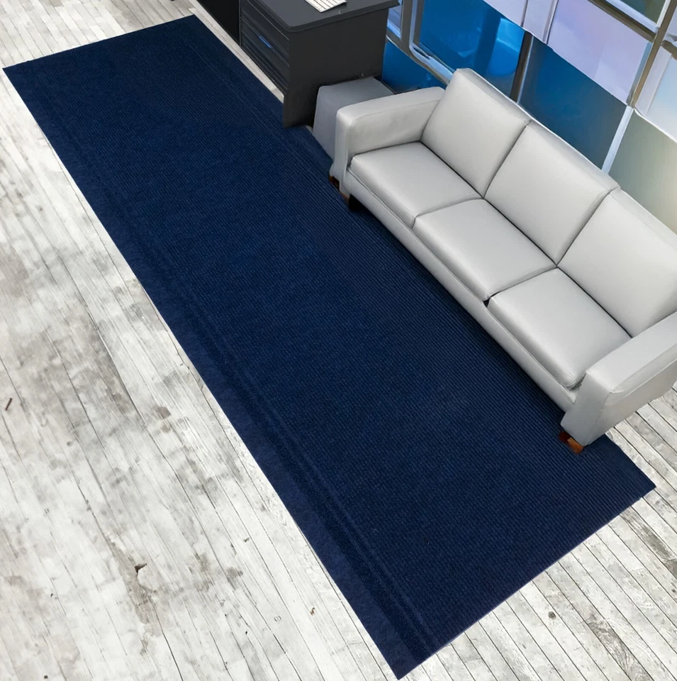 Anti Slip Light Weight Low Profile Dark Blue Rug Runner Hallway Office Outdoor - Image 2 of 4