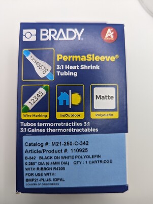 BRADY Label Maker Label: White, Heat Shrinkable Polyolefin, 84  OAL 110925