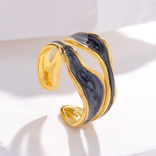 18k Yellow Gold Plated Jewelry Solid Ring Enamel Adjustable Antique White\Black - Picture 13 of 13