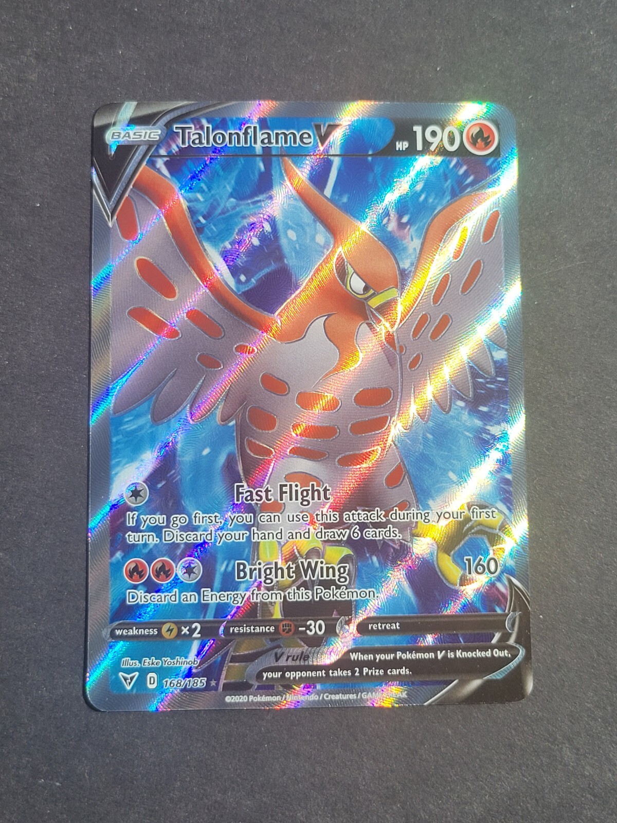 Pokemon TALONFLAME V 168/185 - SWSH VIVID VOLTAGE ULTRA RARE HOLO - NM/MINT