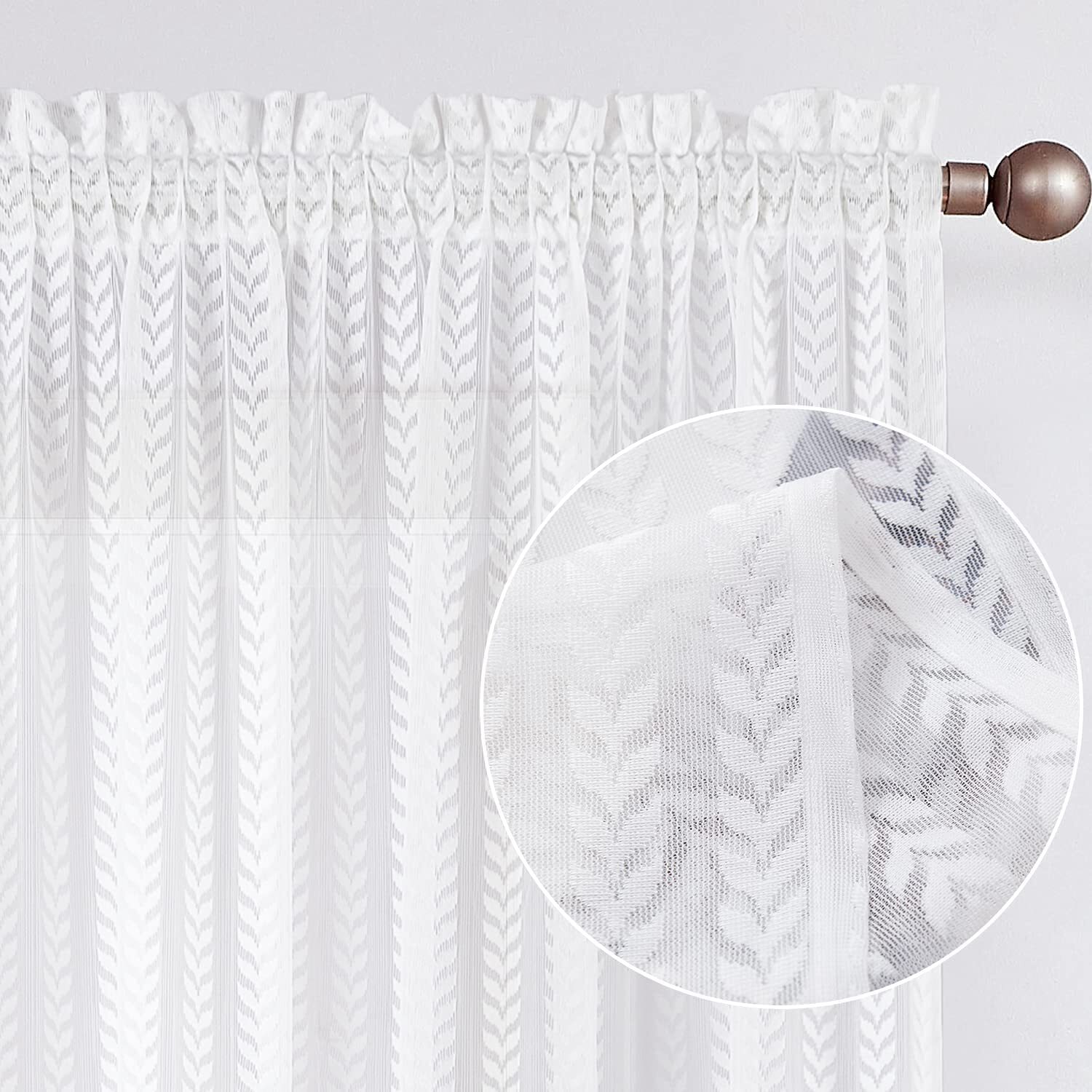 2 Panels Lace Curtains Leaf Design Farmhouse Voile Drapes Semi Sheer