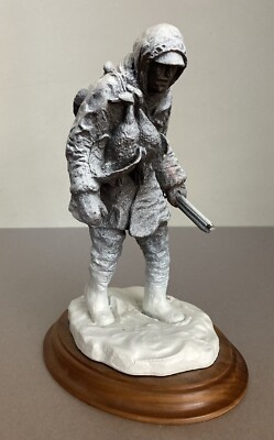 Joseph Fornelli Ceramic Duck Hunter Sculpture Patina Finish on Wood Base READ