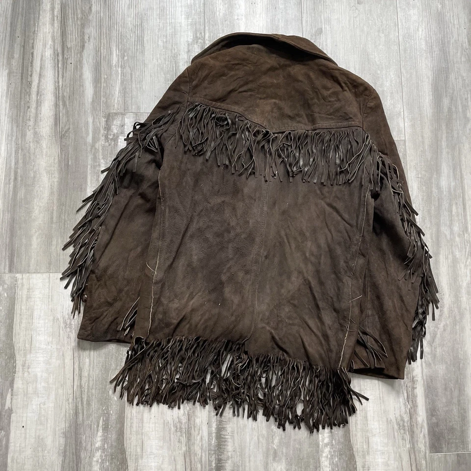 VIntage 60-х замшевая кожаная бахрома куртка Penneys Towncraft вискоза подкладка размер 38 - Изображение 4 из 4