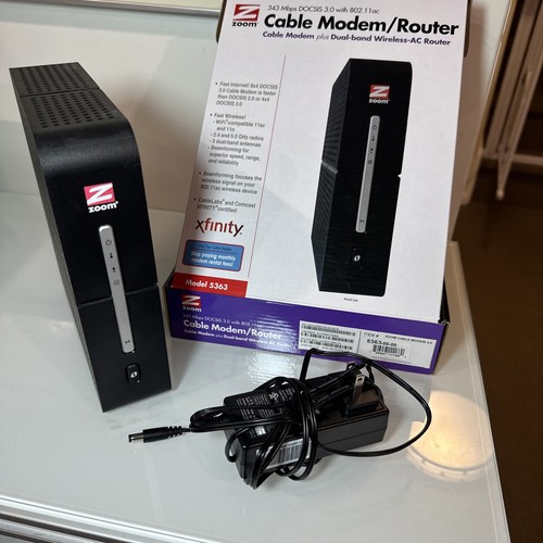 Zoom Cable Modem plus AC1900 Dual-band Wireless-ac Router Model 5363. DOCSIS 3.0 - Picture 1 of 2