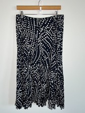 VTG Y2K 90s Preppy Midi Skirt Large Navy Polka Dot Flowy A-Line Elastic Waist