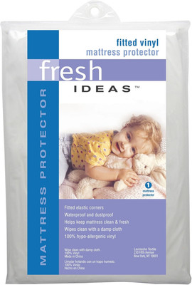 Fresh Ideas Fitted Vinyl Mattress Protector, Waterproof, Hypoallergenic, 14'' Poc