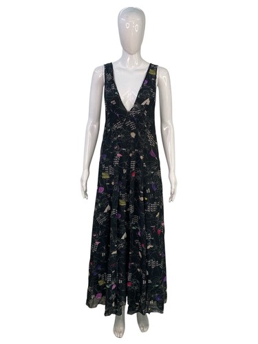 Isabel Marant Etoile Women's Silk Floral Printed Black Midi Maxi Gown Dress S - 第 1/14 張圖片