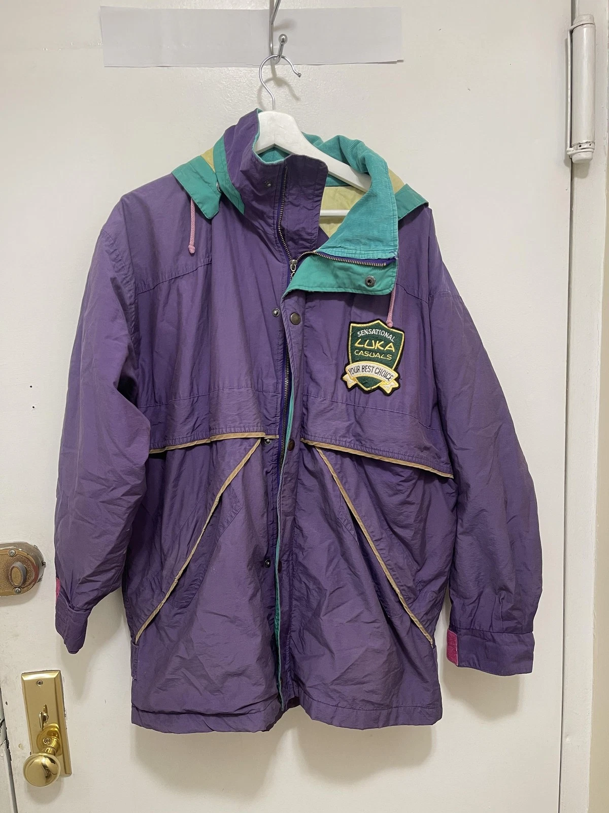 VTG Luka Casuals Jacket Mens SZ Large Purple Colorblock Hooded Ski Parka 80s 90s