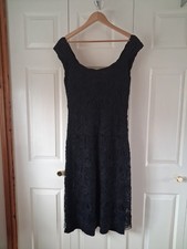 Phase Eight Black Capped Sleeve Textured Floral evening Occasion Dress Uk14 