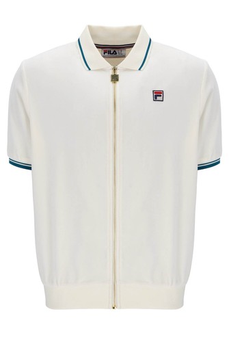 Fila Vintage Poloshirt Herren Frottee Velour FILA Zip Polo in Gardenia/Deep Lagoon - Bild 4 von 11