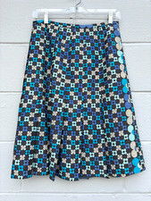 Vintage 60s Pleated Floral A-Line Skirt Teal Blue Beige Flowers 28 Waist Flaws