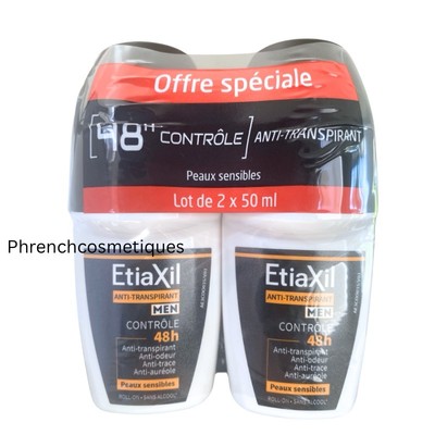 2 X Etiaxil Deodorant Men Anti-Perspirant Control 48H Roll-On 50ml
