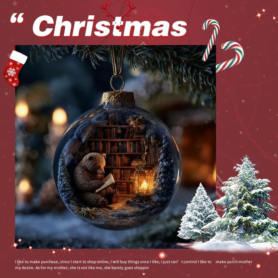 Christmas Tree Decoration Ball Bookstore Animal Series%2CFall Winter Home Deco r - Image 4 of 4