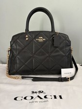 COACH Quilted Lillie Carryall Black Leather Bag/ Gold Hardware/ Crossbody/ Chain