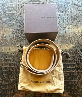 Louis Vuitton Damier Azur White/Blue Women s Adjustable Belt Size 90 Gold Buckle