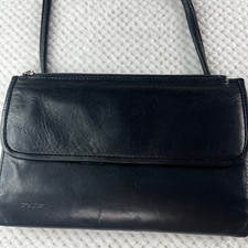 Fossil Vintage Black Leather Crossbody Wallet Bag Phone Holder Organizer Purse