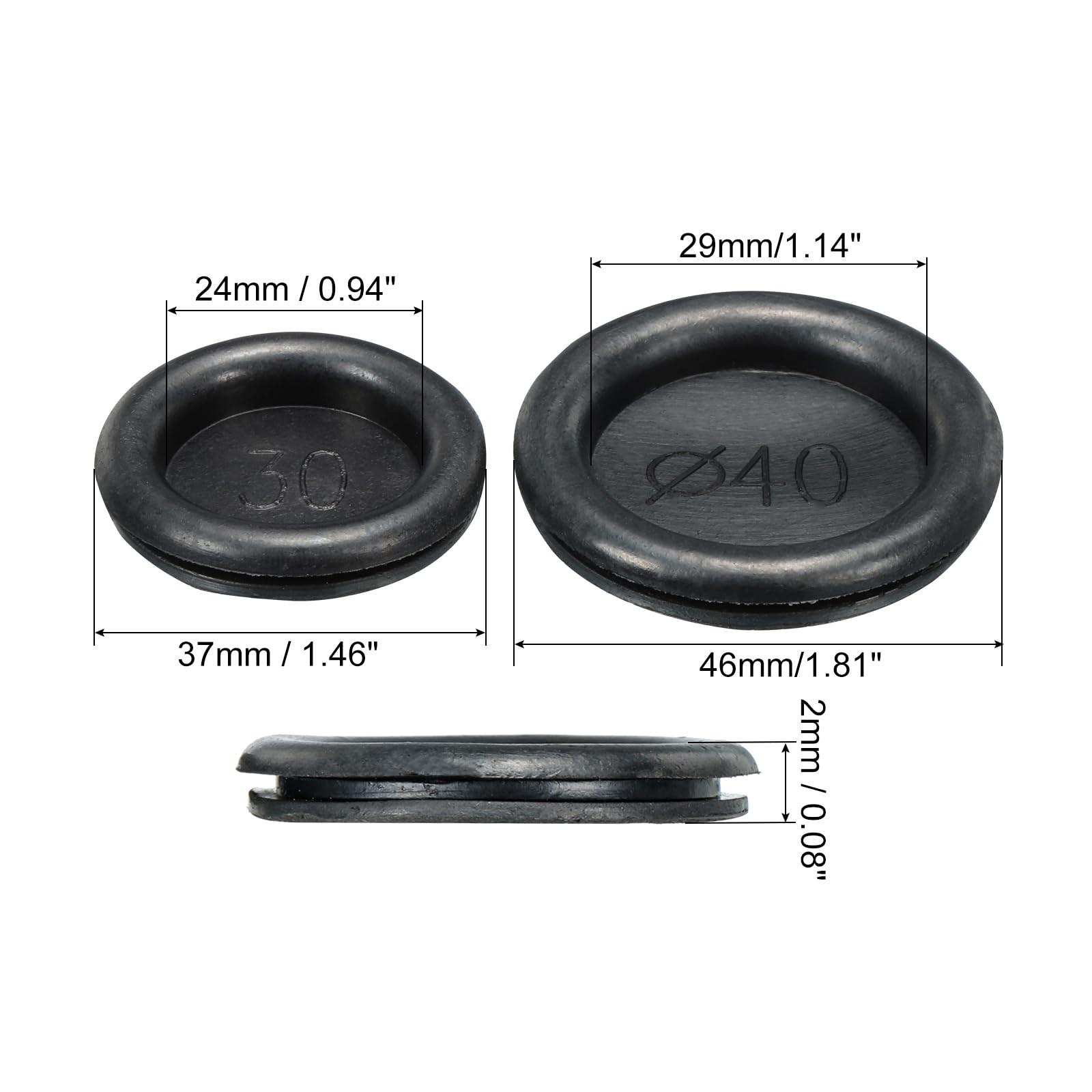 50 Pack Rubber Grommet Set 30mm and 40mm Mount Dia for Wire Protection