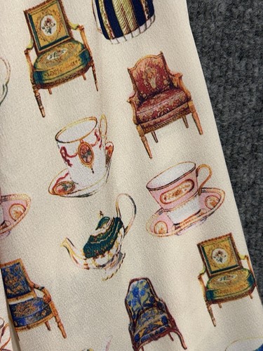 Talbots Tea Party Top Cream Womens Size M Teapots Cups Chairs Long Sleeve Whimsy - Picture 14 of 16