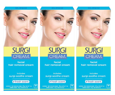 Surgi Wax Facial Hair Remover Cream, Hair Remover for Face, 1 Ounce Tube 3PCS